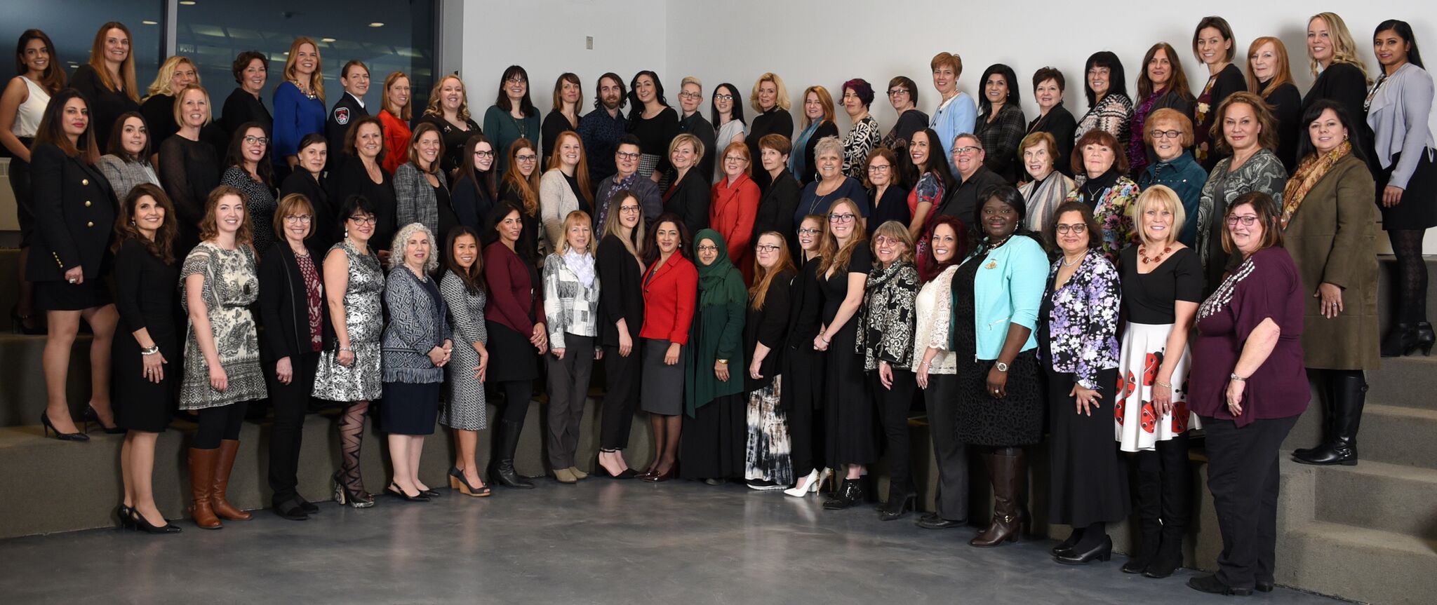 group-shot YWCA 2019 Women of Distinction nominees. Soroptimists are in the middle row, 3rd, 4th and 5th from the right: Helen Otrosina, Marion Cavasin and Pat McNeice.